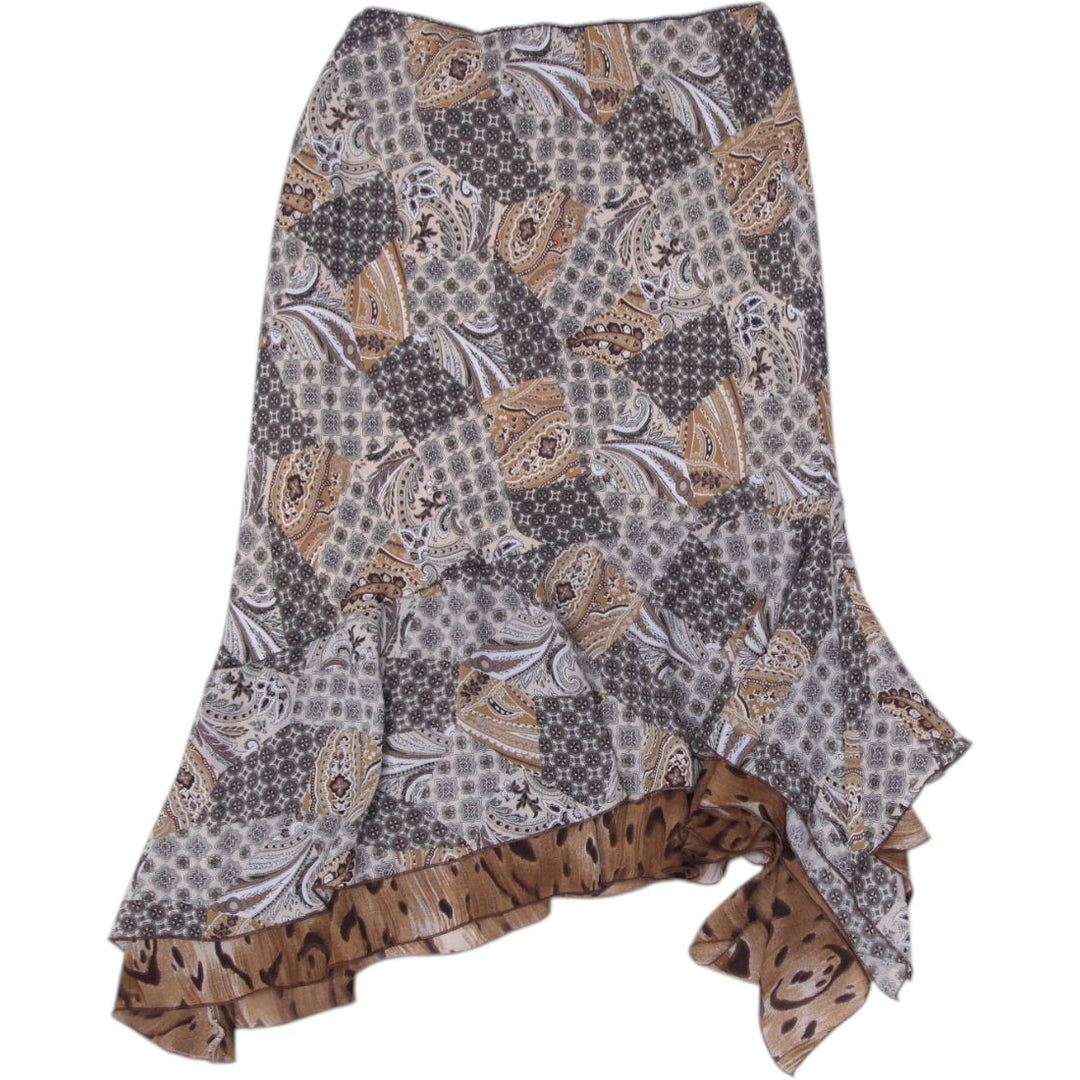 Y2K Ladies Asymmetric Midi Skirt Multicolor Paisley Print