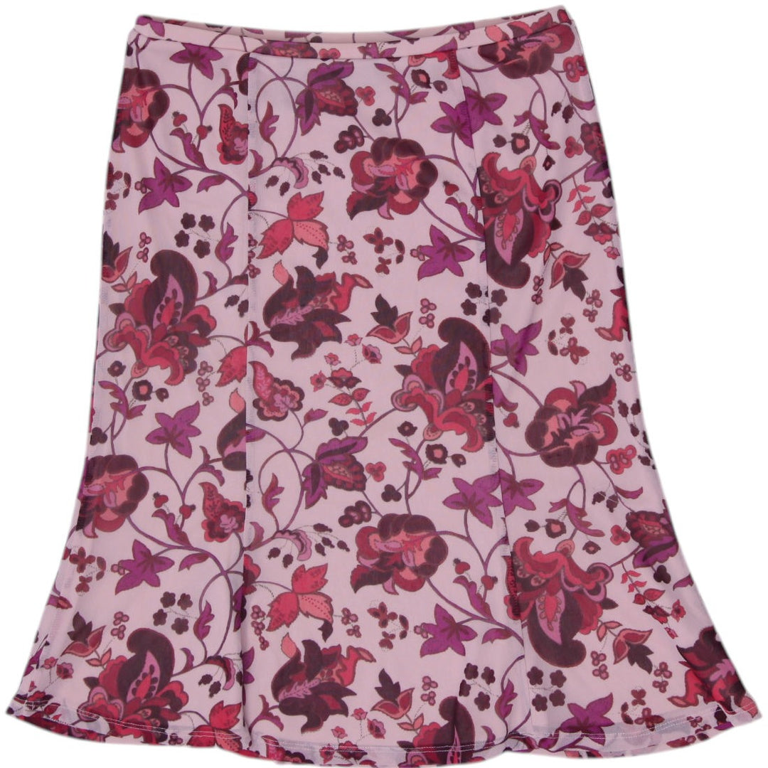 Y2K Ladies Express Pink Floral Midi Skirt Size XS