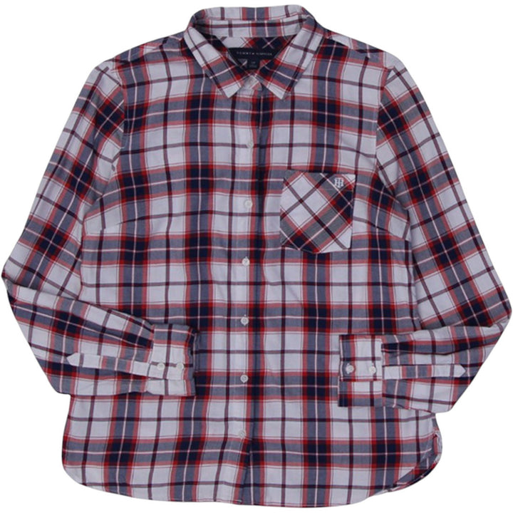 Womens Tommy Hilfiger Flannel Shirt Red Plaid Long Sleeve Casual