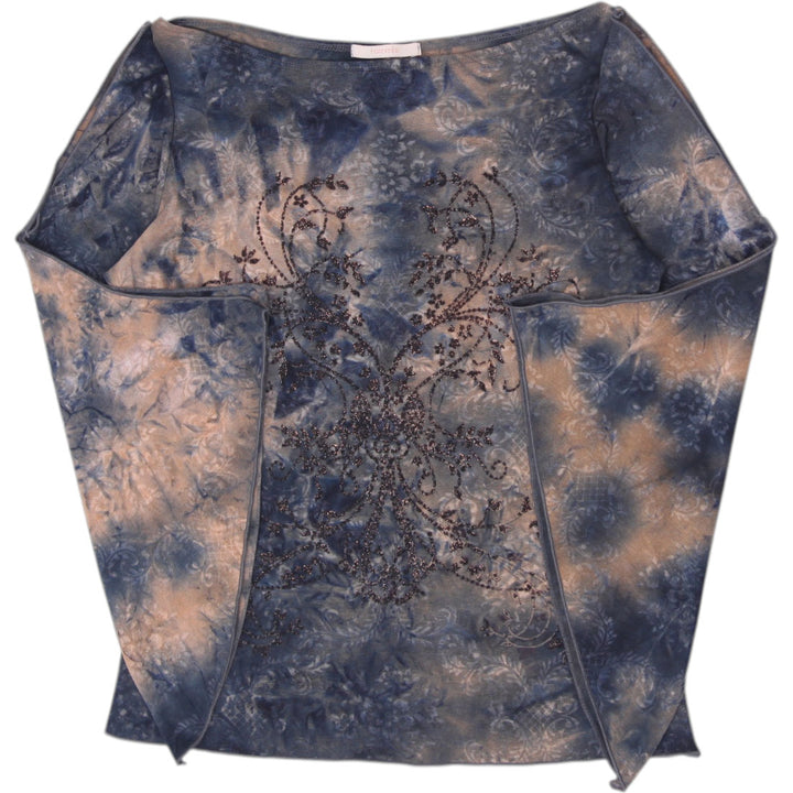 Y2K Ladies Forever 21 Acid Wash Bell Sleeve Beaded Fairycore Top Size