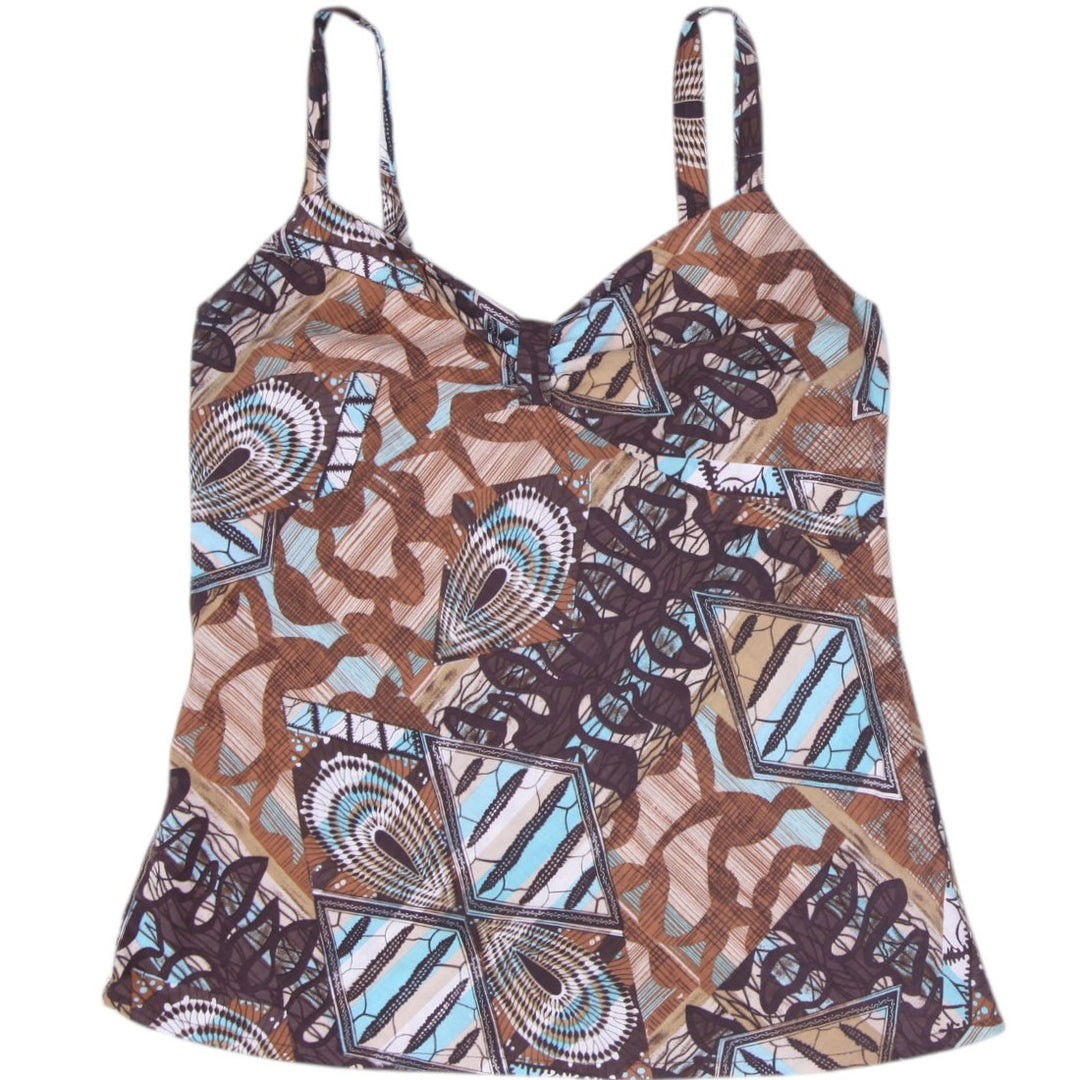 Y2K Ladies Jane Alexander & Design Spaghetti Strap Top Brown Geometric Print M