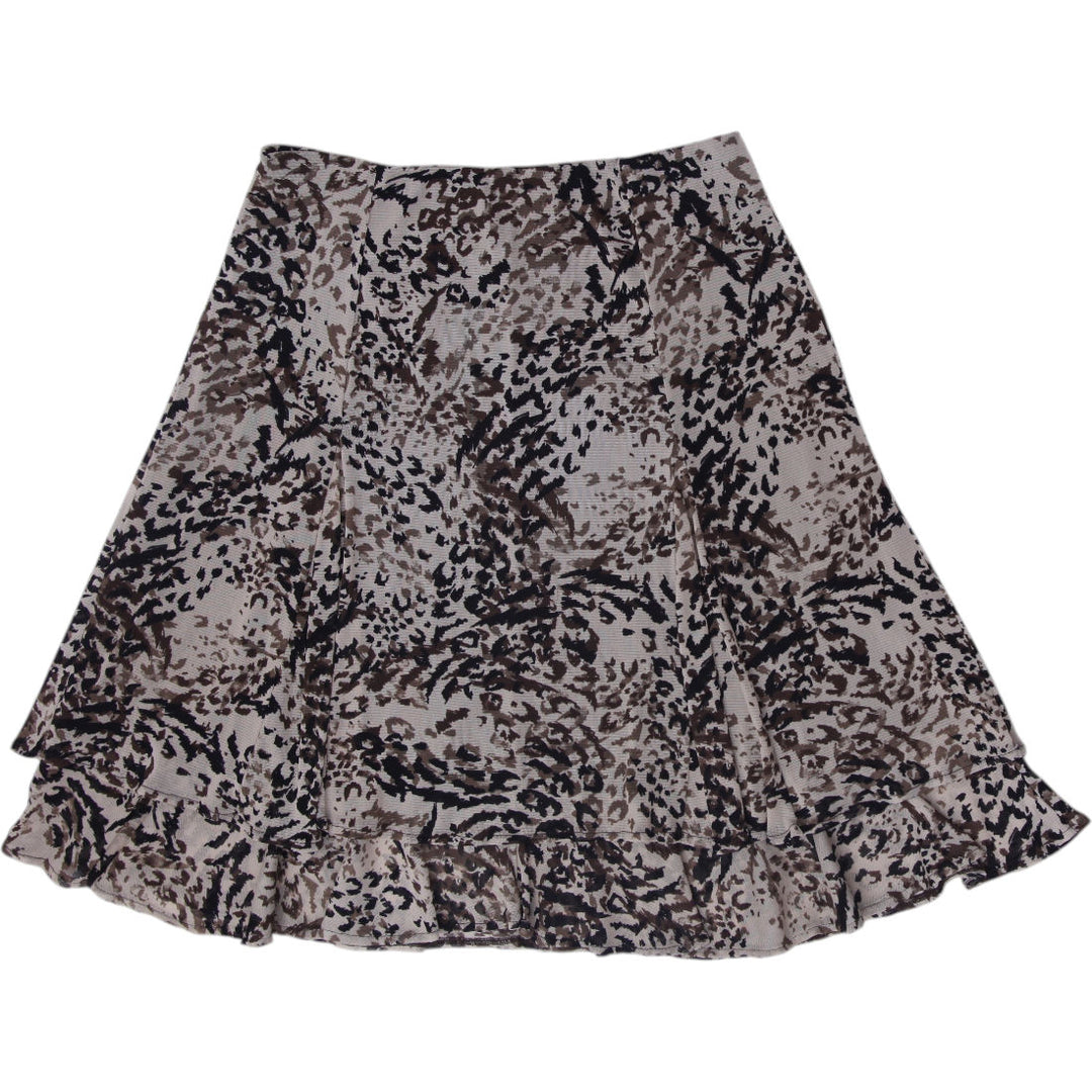 Y2K Ladies 212 Collection Abstract Leopard Animal Print Ruffle Hem Midi Skirt