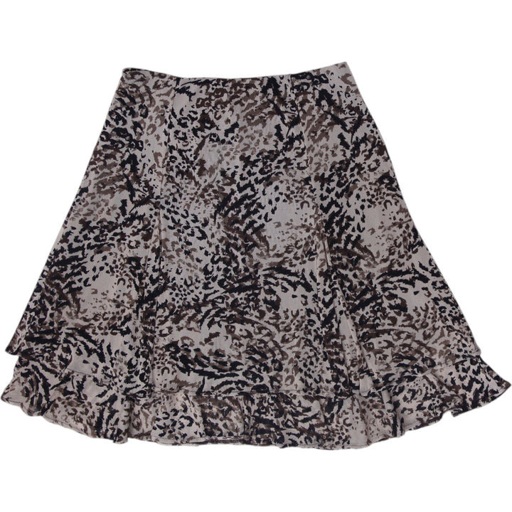 Y2K Ladies 212 Collection Abstract Leopard Animal Print Ruffle Hem Midi Skirt