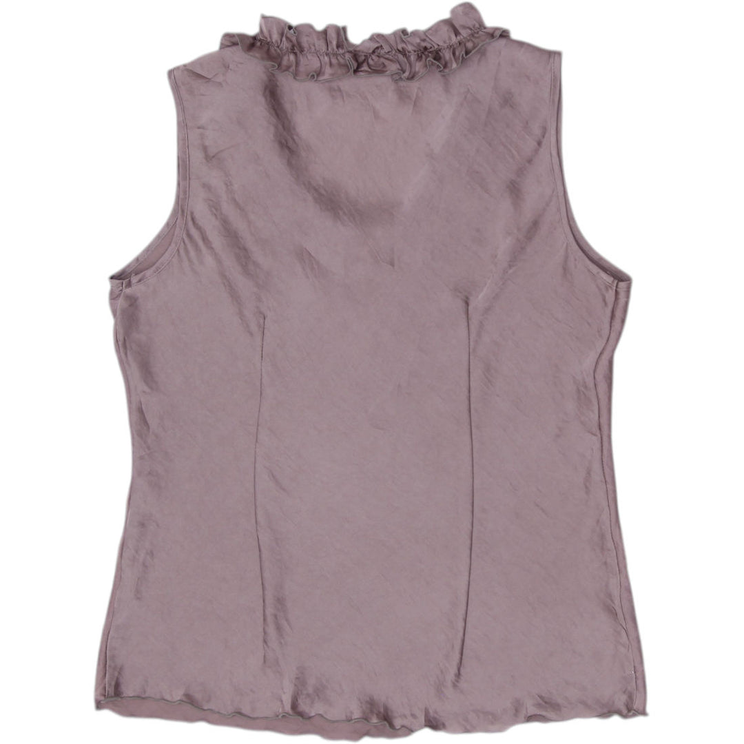 Y2K Ladies Signature by Larry Levine Ruffle Neck Tank Top Taupe Brown Size PM