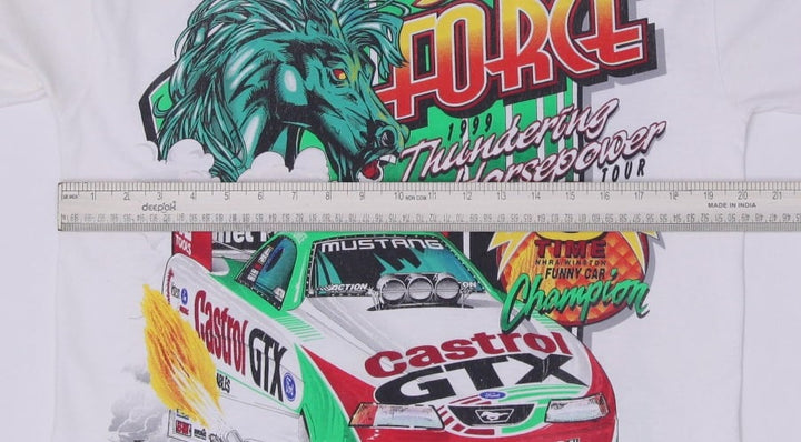 Vintage John Force Racing Castrol GTX 8-Time Champion Mustang Funny Car T-Shirt | Migration_T-Shirts - Altern | Fashion Rerun