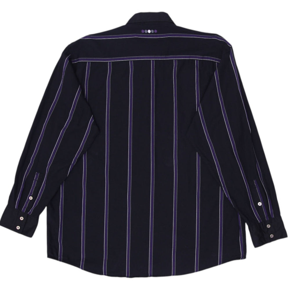 Coogi Gold Button Embroidered Crest Patch Black Purple Stripe Shirt Size XXL | Migration_Shirts - Side View | Fashion Rerun
