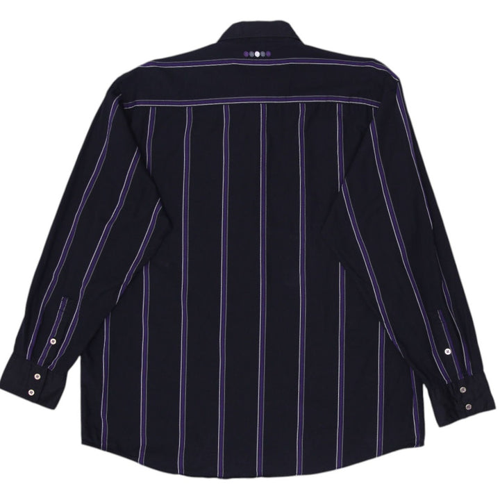 Coogi Gold Button Embroidered Crest Patch Black Purple Stripe Shirt Size XXL | Migration_Shirts - Side View | Fashion Rerun