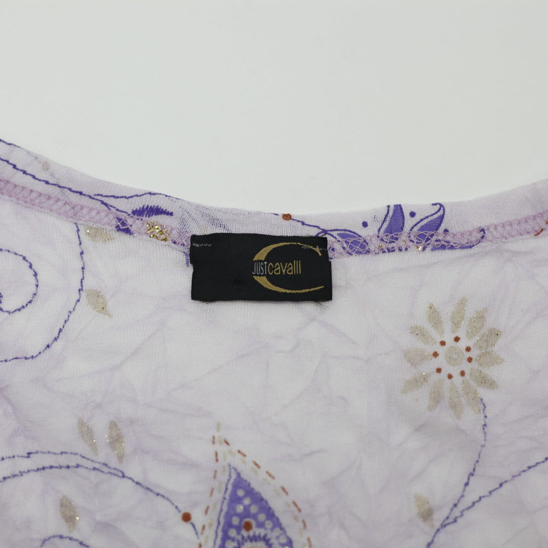 Y2K Ladies Just Cavalli Blouse Floral Sheer Embroidered Top Size XS