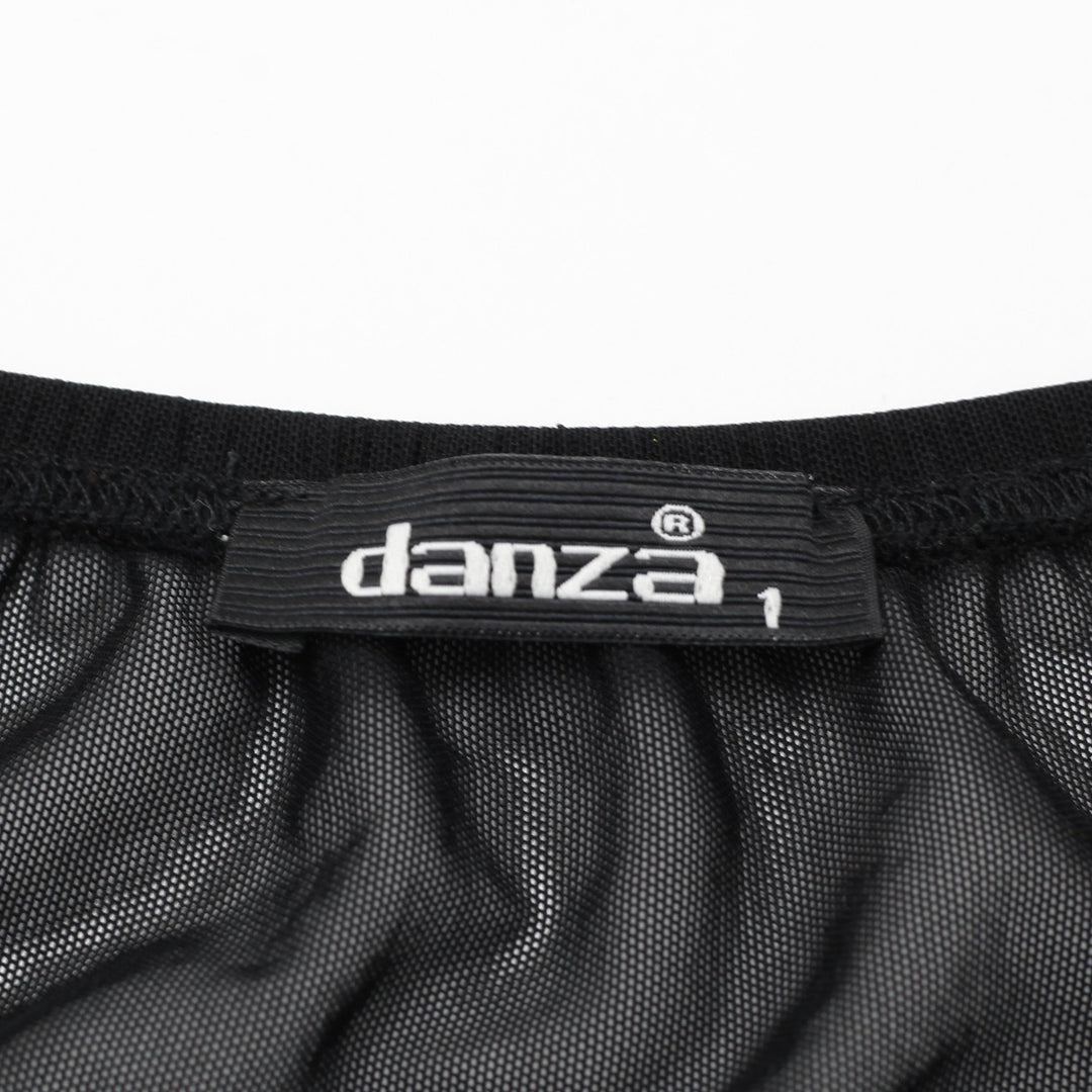 Y2K Ladies Danza Halter Top Black Mesh Ruched Sparkle