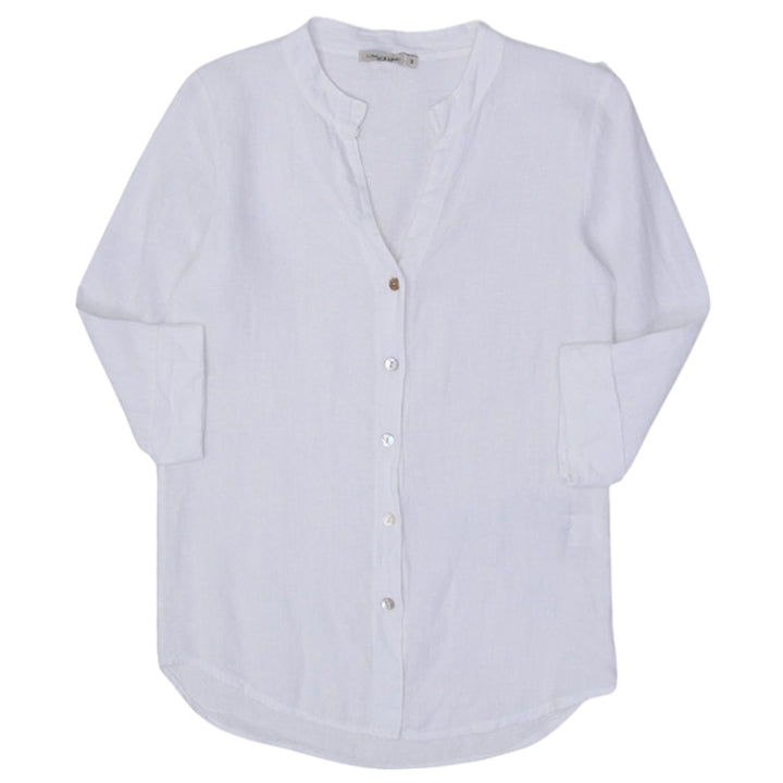 Ladies White 100% Linen Button 3/4 Sleeve Blouse