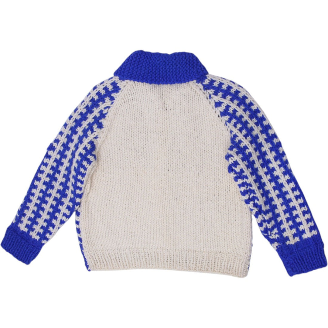 Vintage Ladies Blue Checkered Wool Knit Full Zip Winter Sweater Size L | Migration_Knitwear & Sweaters - Side | Fashion Rerun