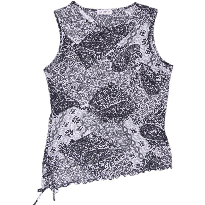 Y2K Ladies Aquarelle Sleeveless Top Black Paisley Pattern Size M