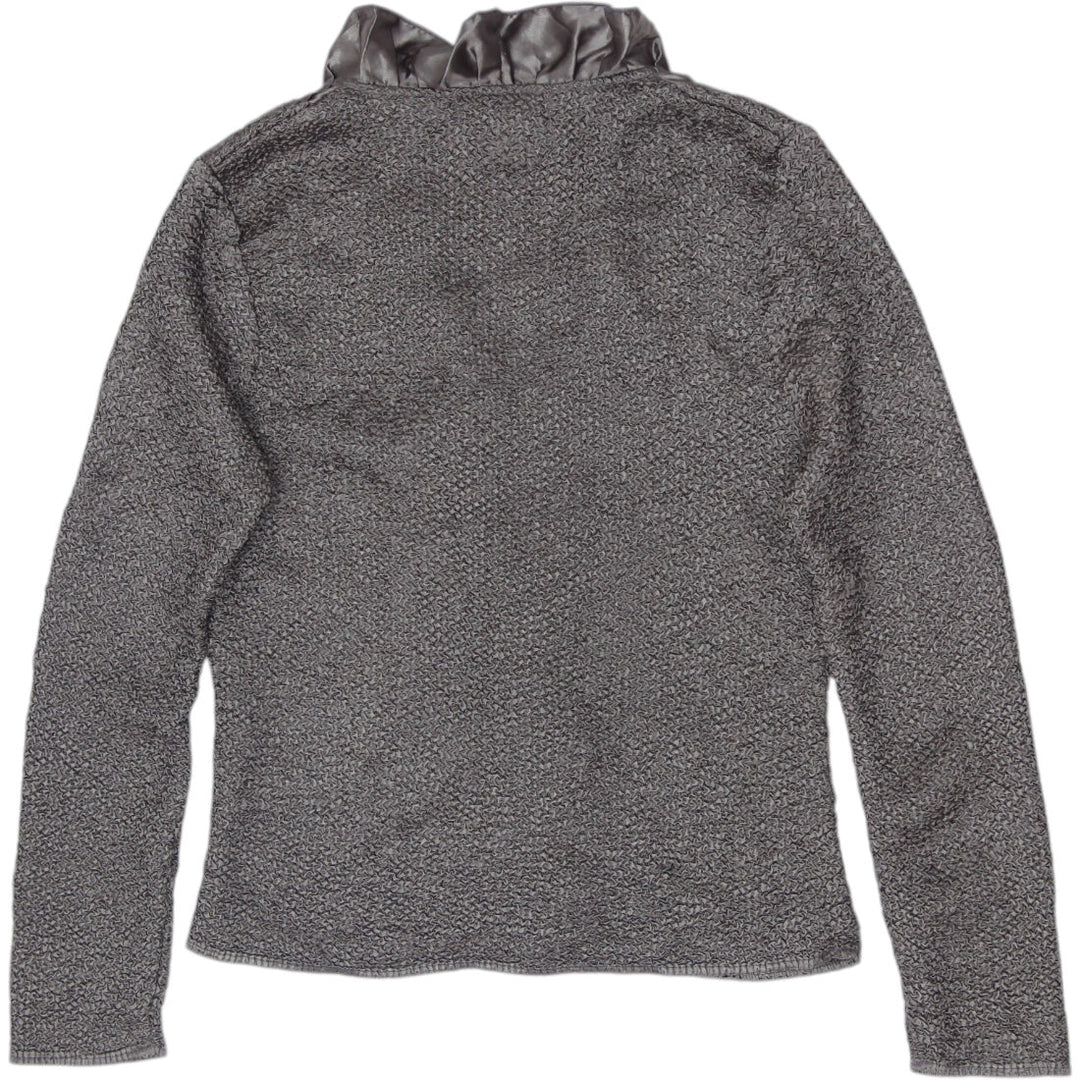 Y2K Ladies WD NY Satin Ruffle Tie Front Textured Cardigan Top Size PM