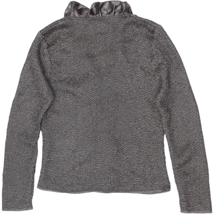 Y2K Ladies WD NY Satin Ruffle Tie Front Textured Cardigan Top Size PM
