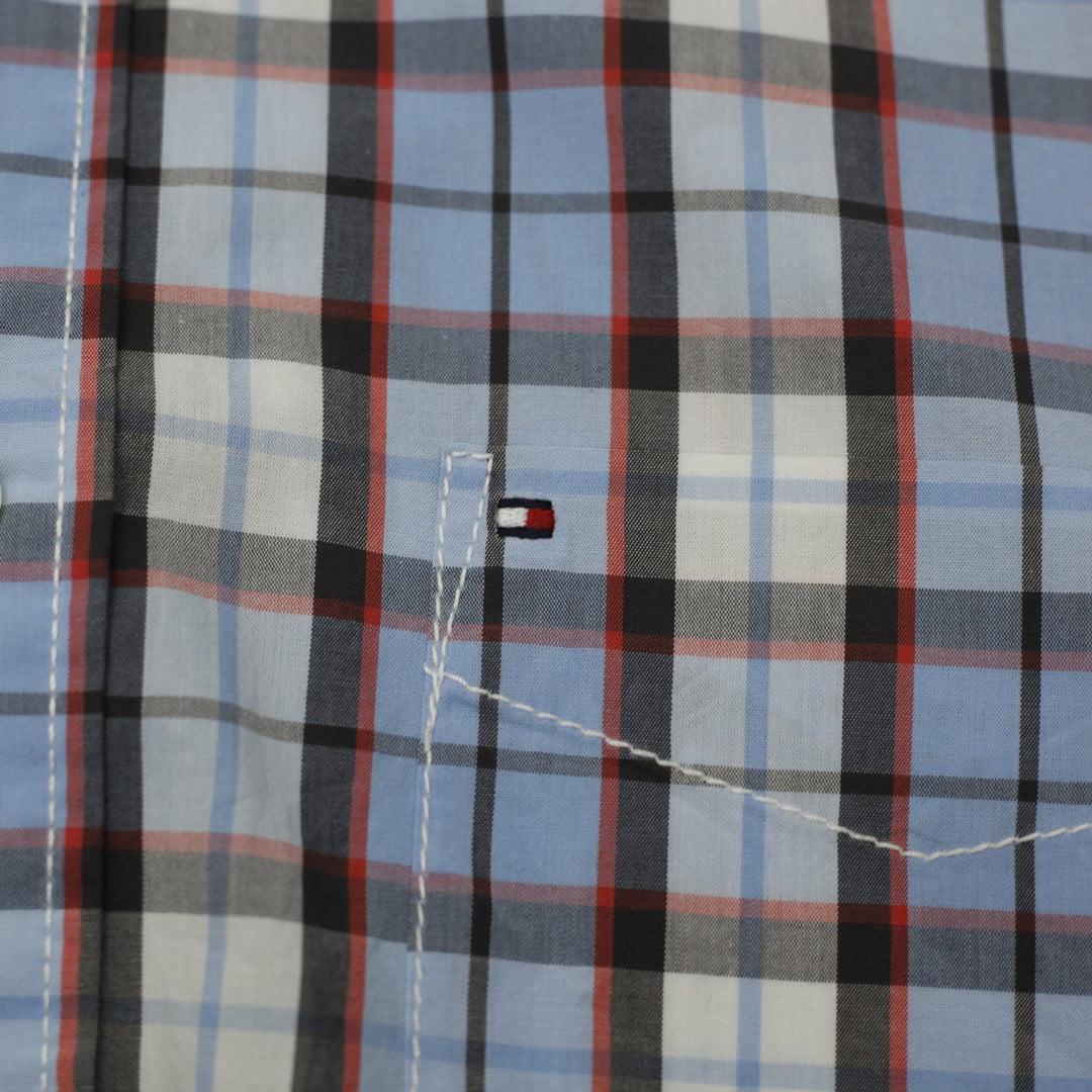 Mens Tommy Hilfiger Plaid Short Sleeve Button Down Pocket Shirt Size L