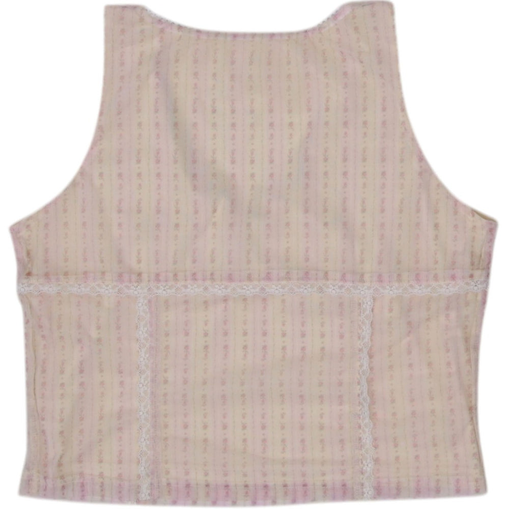 Y2K Ladies Lace Trim Cute Patterned Crop Top Size M | Migration_Y2K Tops - Side View | Fashion Rerun