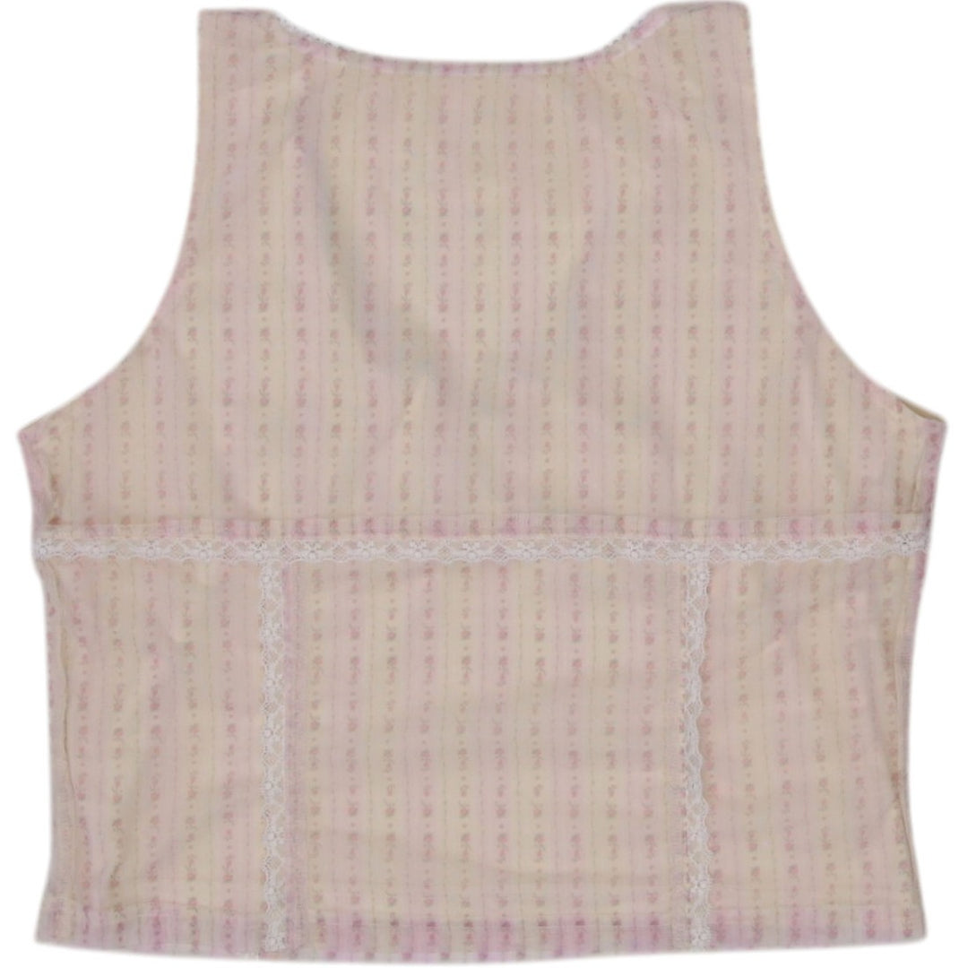 Y2K Ladies Lace Trim Cute Patterned Crop Top Size M | Migration_Y2K Tops - Side View | Fashion Rerun