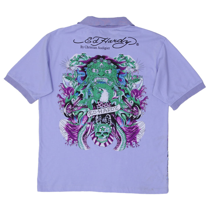 Y2K Mens Ed Hardy By Christian Audigier Beaded Polo T-Shirt