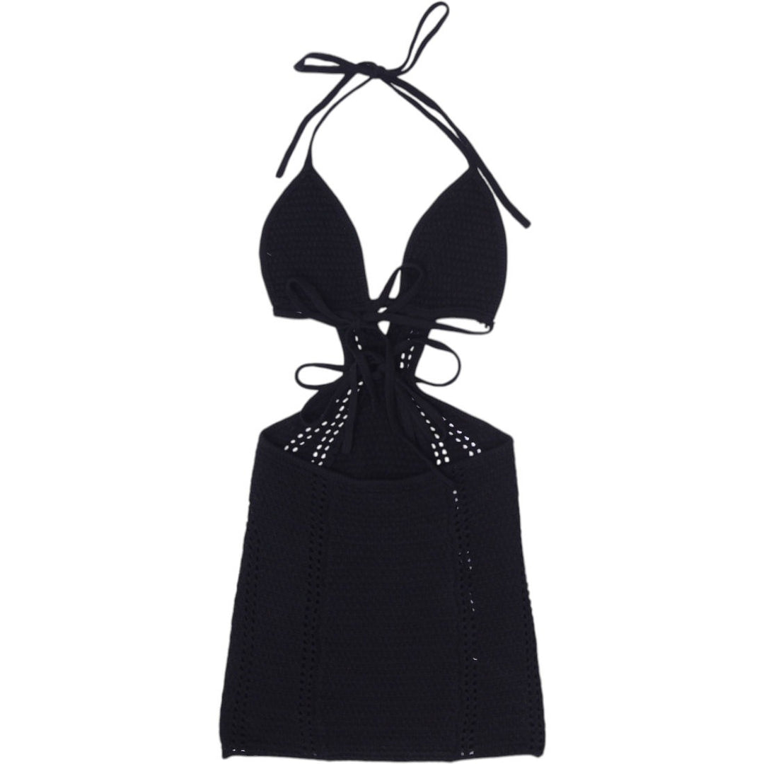 Y2K Ladies Cutout Knitted Halter Neck Mini Dress Size S | Migration_Dresses - Side View | Fashion Rerun