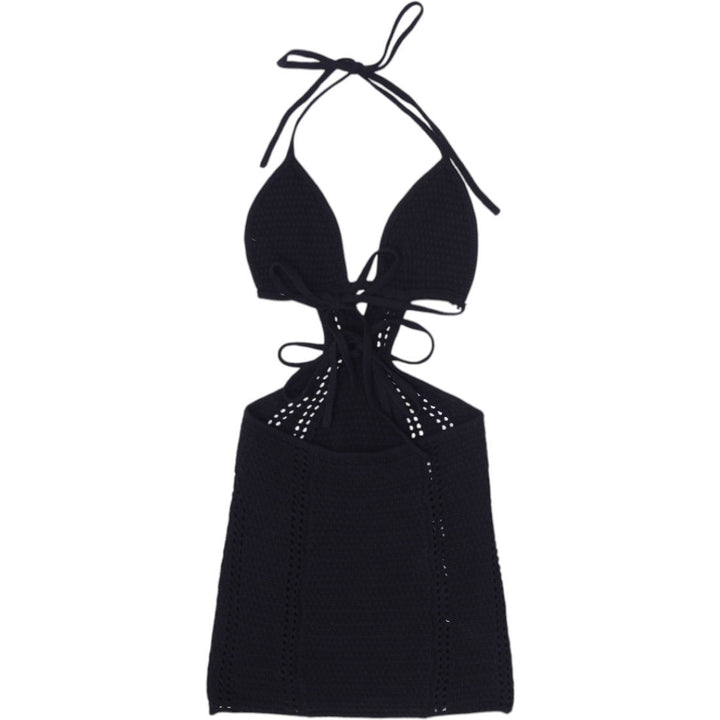 Y2K Ladies Cutout Knitted Halter Neck Mini Dress Size S | Migration_Dresses - Side View | Fashion Rerun