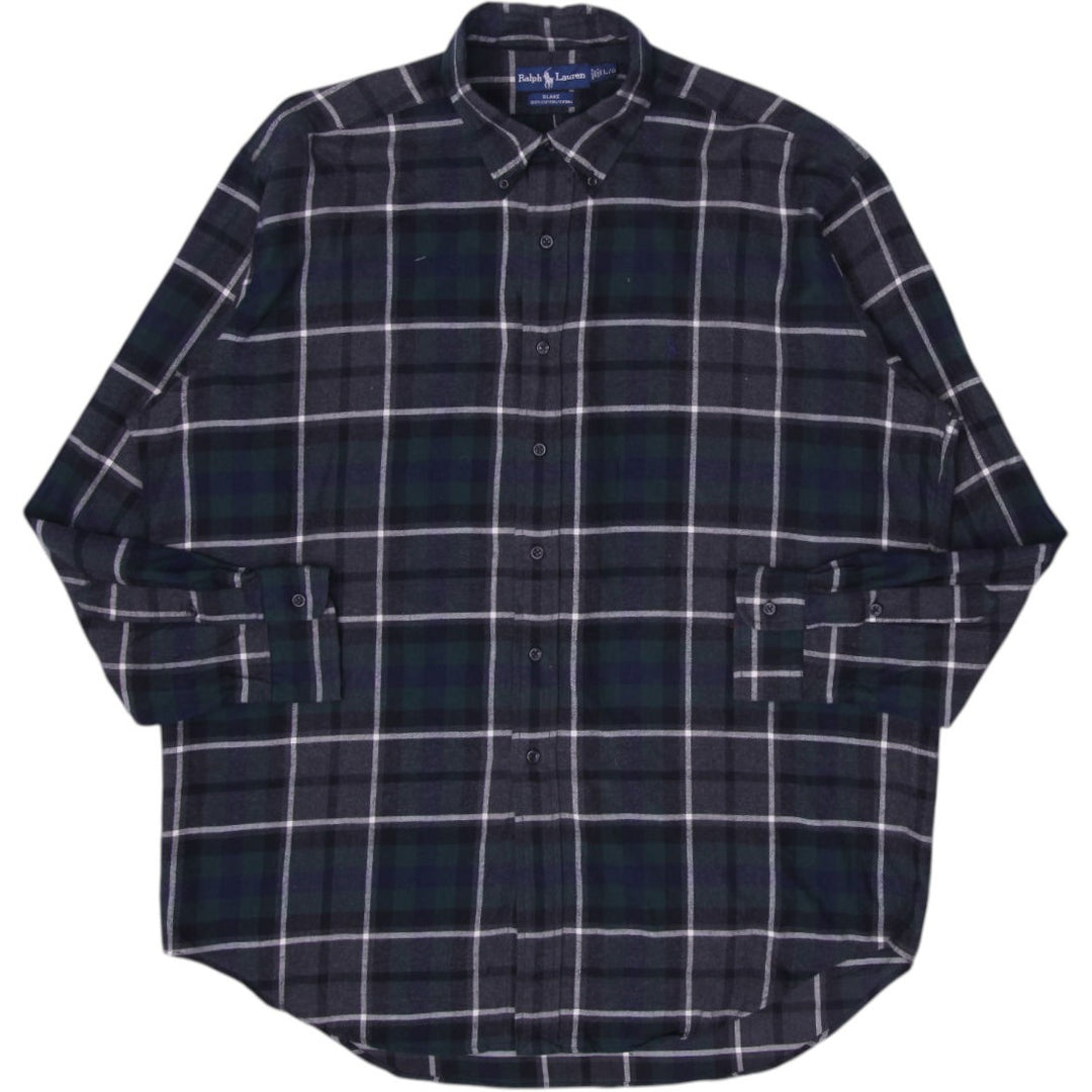 Vintage Mens Ralph Lauren Blake Flannel Navy Plaid Cotton Shirt Size L | Migration_Shirts | Fashion Rerun