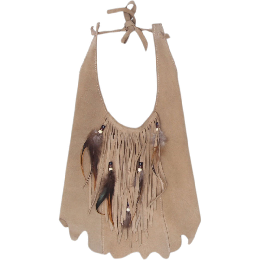 Vintage 70's HB Suede Fringe & Feather Halter Top Made in USA Size M