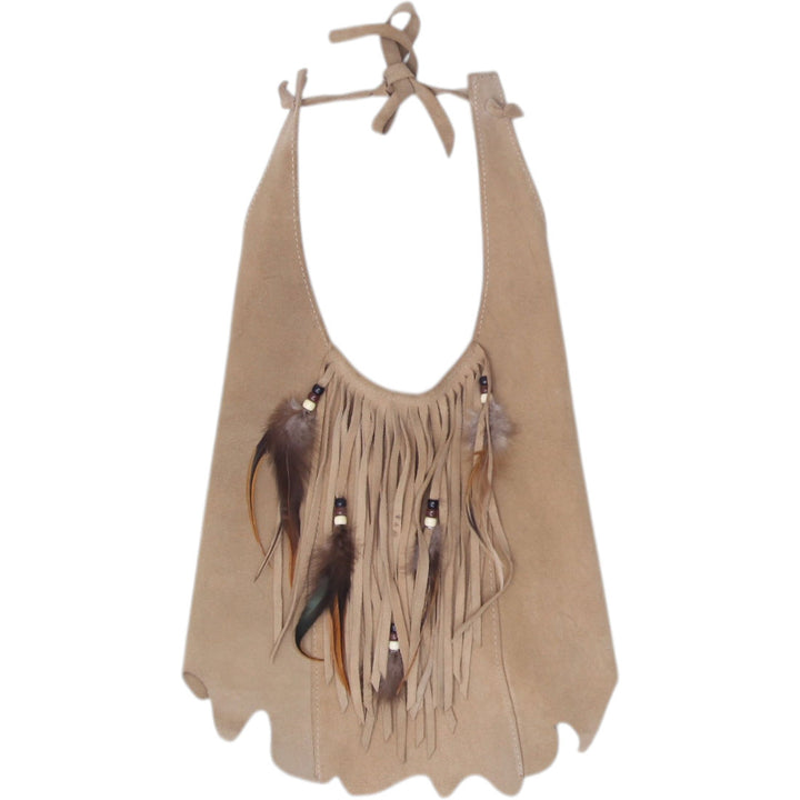 Vintage 70's HB Suede Fringe & Feather Halter Top Made in USA Size M