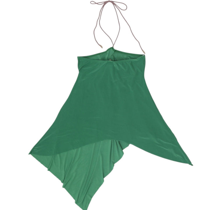 Y2K Ladies Akubo Asymmetrical Halter Top Kelly Green Handkerchief Size M