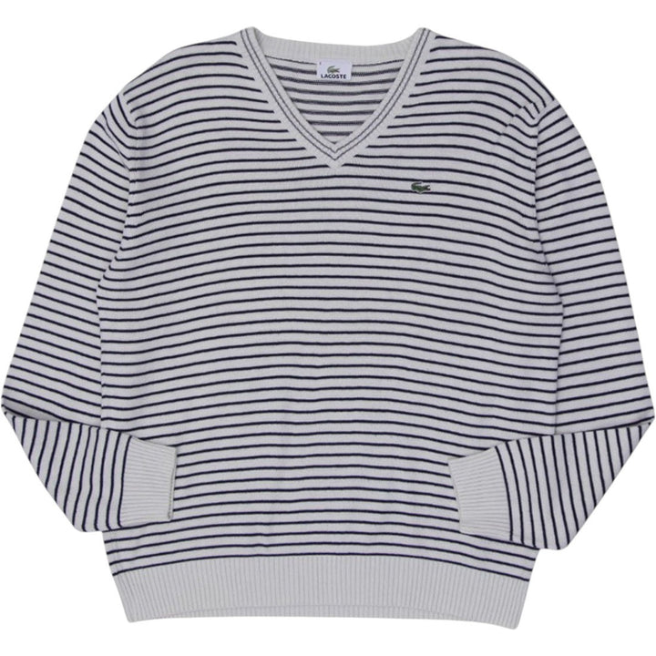 Vintage Mens Lacoste Sweater Navy Striped V-Neck Knit