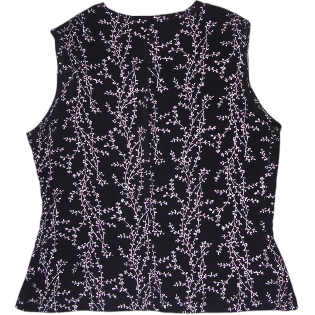 Y2K Ladies Ronni Nicole Sleeveless Top Black Floral Sparkle