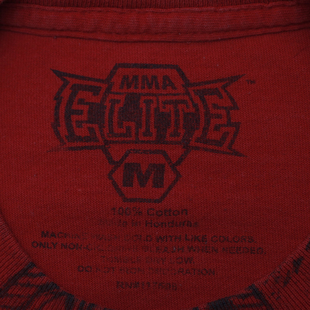 Y2K Mens MMA Elite Red Graphic T-Shirt Skulls Cross Size M