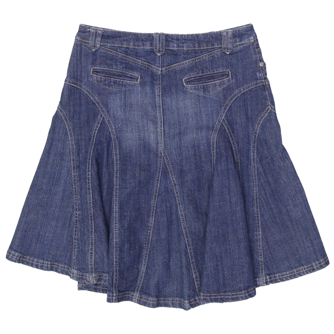 Y2K Ladies Dynamite Ruffle Flared Denim Midi Skirt