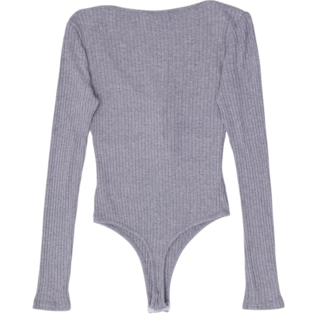 Y2K Ladies Revamped Ribbed Long Sleeve Cinch Front Tie Bodysuit Size L
