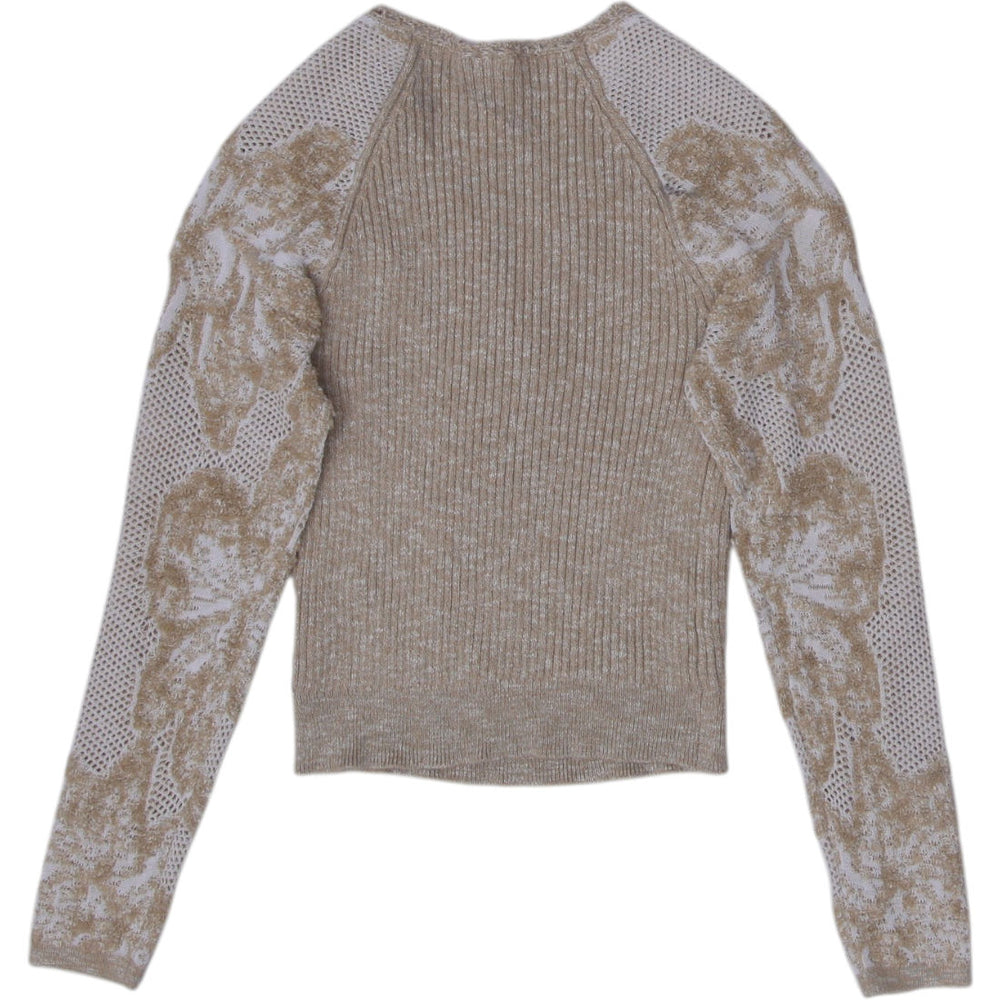 Y2K Ladies Beige Crochet Lace Knitwear Top Size XXSP | Migration_Knitwear & Sweaters - Side View | Fashion Rerun