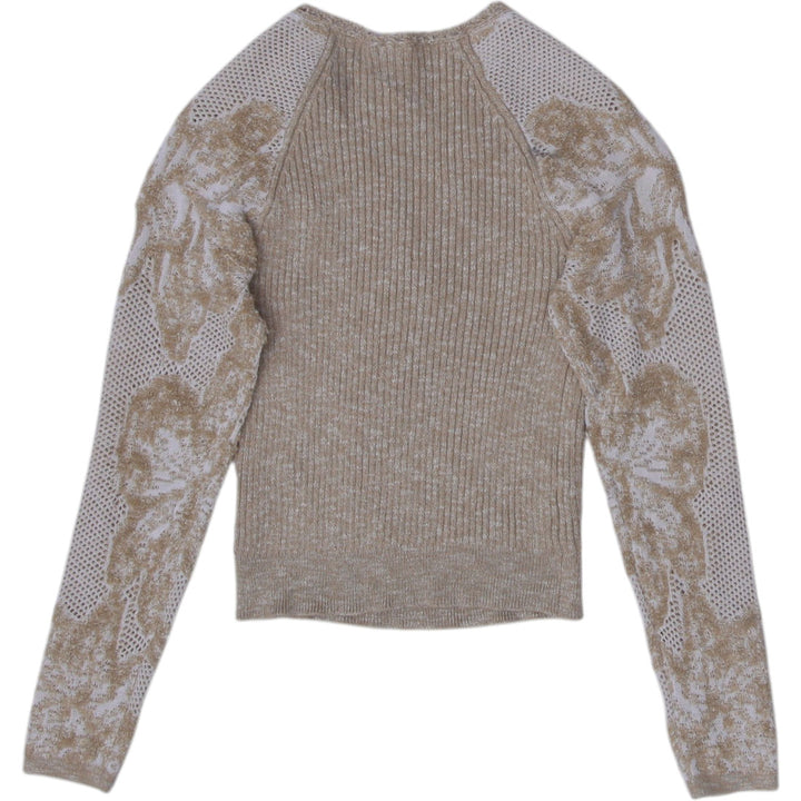Y2K Ladies Beige Crochet Lace Knitwear Top Size XXSP | Migration_Knitwear & Sweaters - Side View | Fashion Rerun