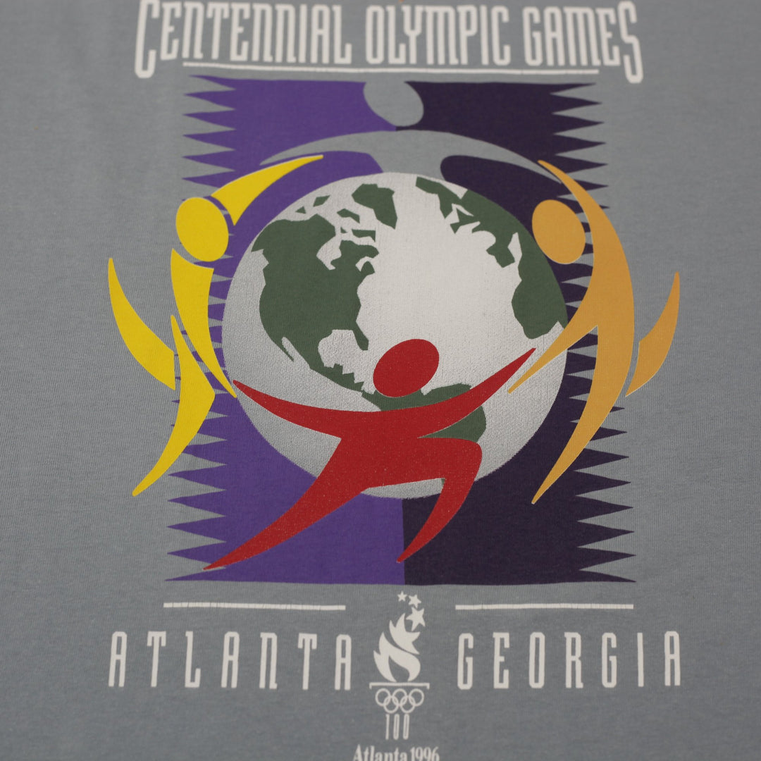 Vintage Mens Hanes T-Shirt Blue Olympic Graphic Cotton S. Stitch Size L