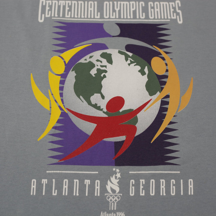 Vintage Mens Hanes T-Shirt Blue Olympic Graphic Cotton S. Stitch Size L