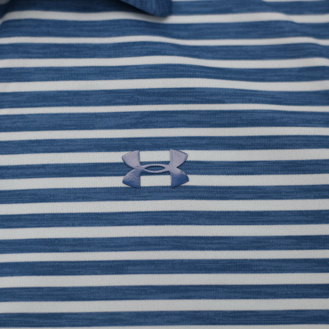 Ladies Under Armour Polo Blue Striped Short Sleeve Fitted Performance Size L