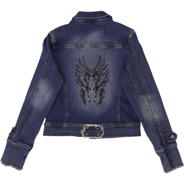 Y2K Side Street Studded Blue Denim Jacket Size M | Migration_Jackets - Side View | Fashion Rerun