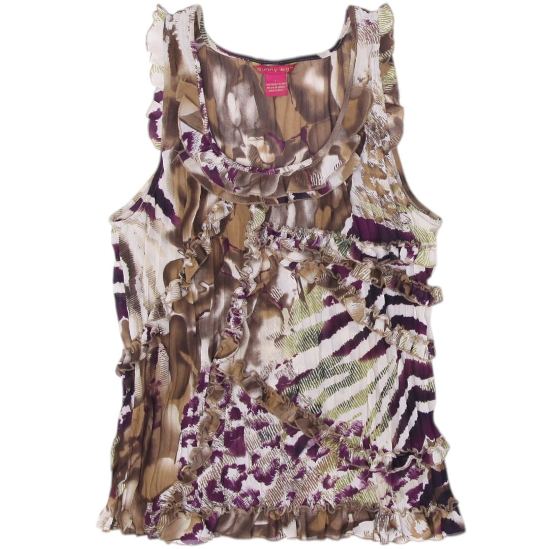 Y2K Ladies Sunny Leigh Ruffle Pattern Sleeveless Top Size L | Migration_Y2K Tops | Fashion Rerun