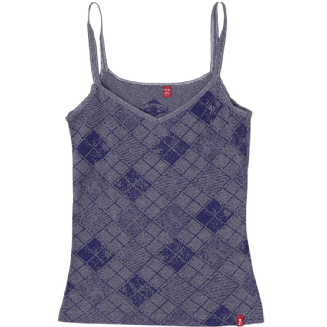 Y2K Womens Tank Top Gray Argyle Pattern Strappy