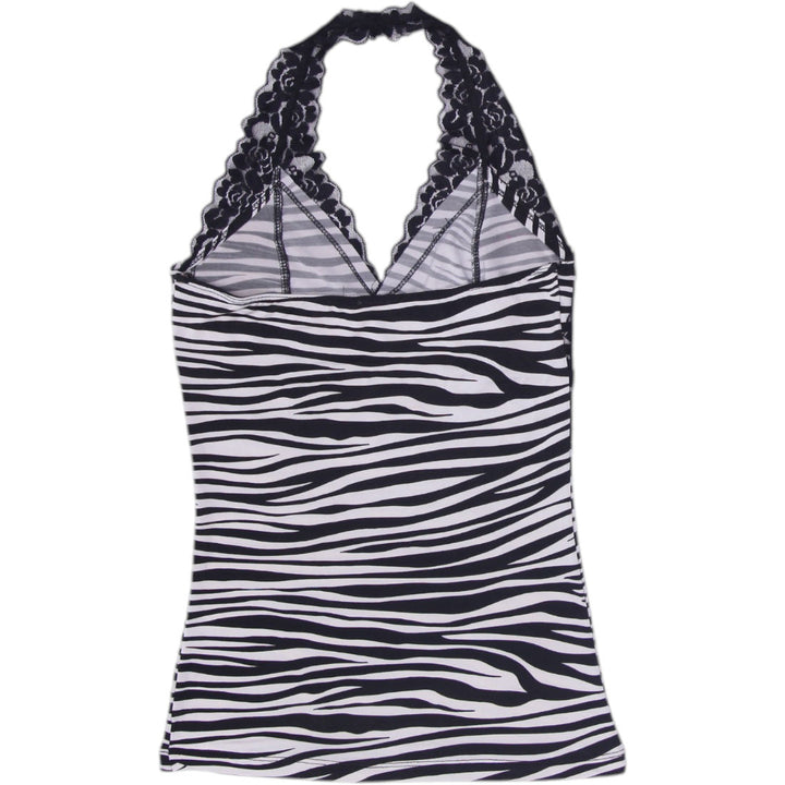 Y2K Ladies Lipstick Halter Top Black White Zebra Lace