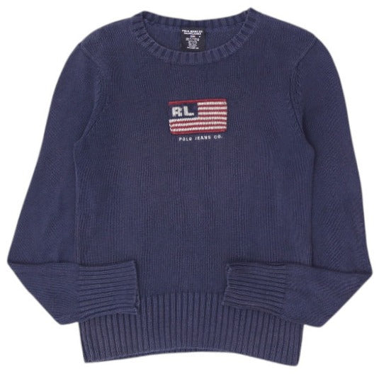Vintage Polo Jeans Co. Ralph Lauren Navy Cotton American Flag Knitted Sweater