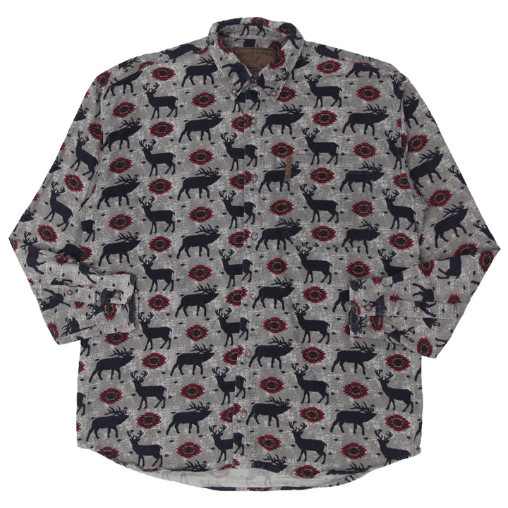 Mens North River Deer Print Long Sleeve Shirt - Fashion Rerun Vintage Migration_Shirt