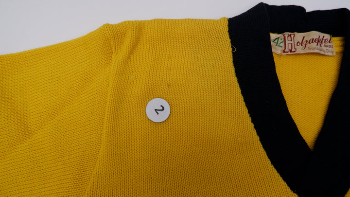 Vintage Mens Holzapfel Bros Sweater Yellow Black Knit Letterman | Migration_Jumper & Knitwear - Alternate Vie | Fashion Rerun