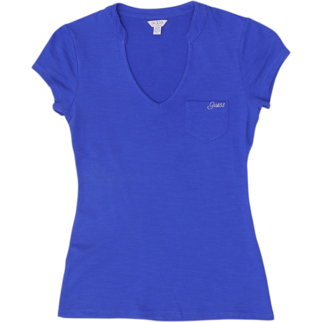 Y2K Ladies Guess Split V-Neck Pocket Tee Size XS