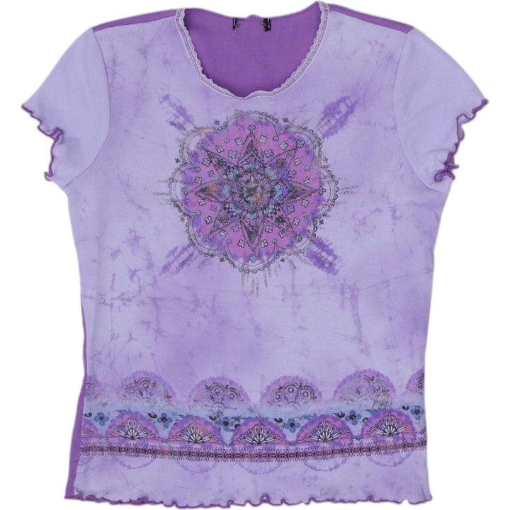 Y2K Ladies Tie Dye Short Sleeve Graphic Tee Size XS | Migration_Y2K Tops | Fashion Rerun