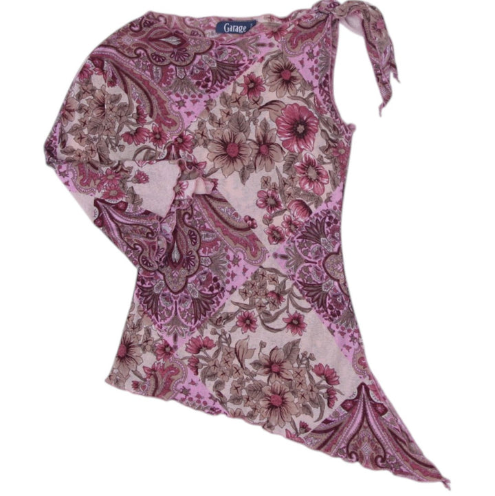 Y2K Ladies Pink Floral Boho Asymmetrical Design Size XS