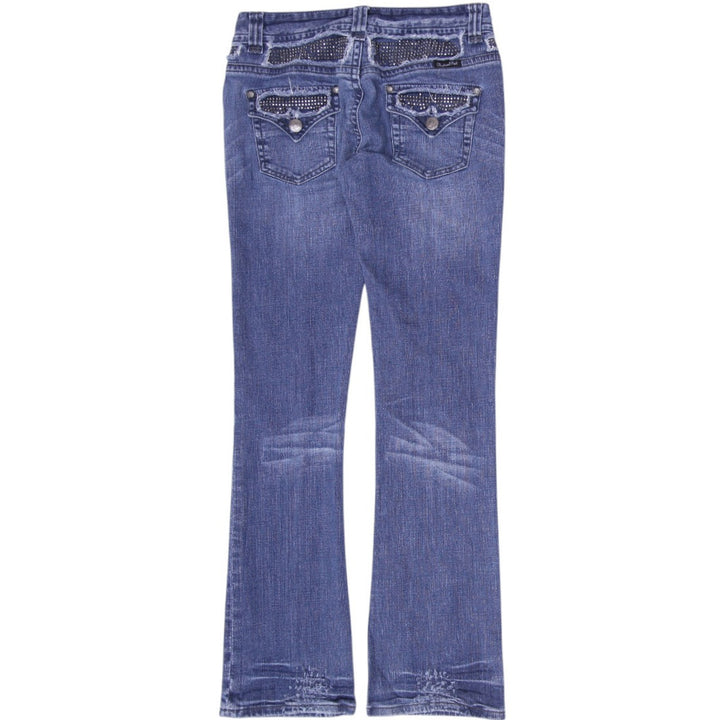 Y2K Ladies Rock and Roll Cowgirl Flare Jeans Blue Low Rise Size 29X34