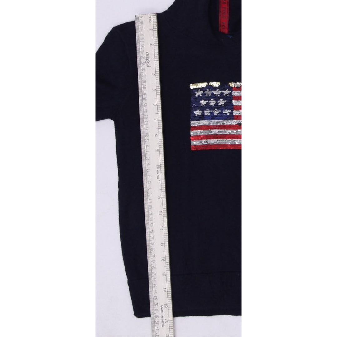 Vintage Youth Girls Polo Ralph Lauren Sequin Flag Cotton Navy Hoodie